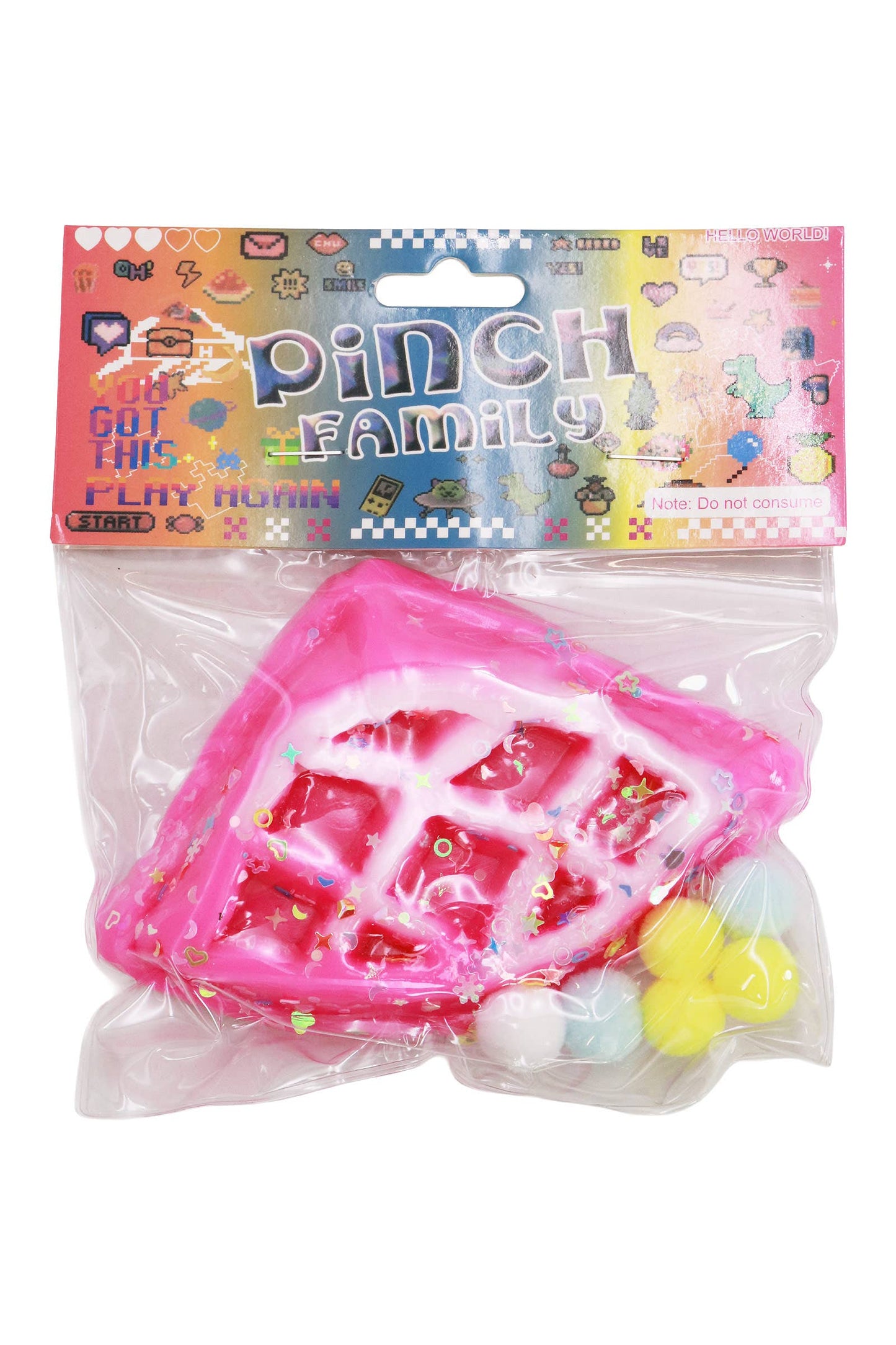 Waffle Glitter Sticky Mochi Squishy Bag
