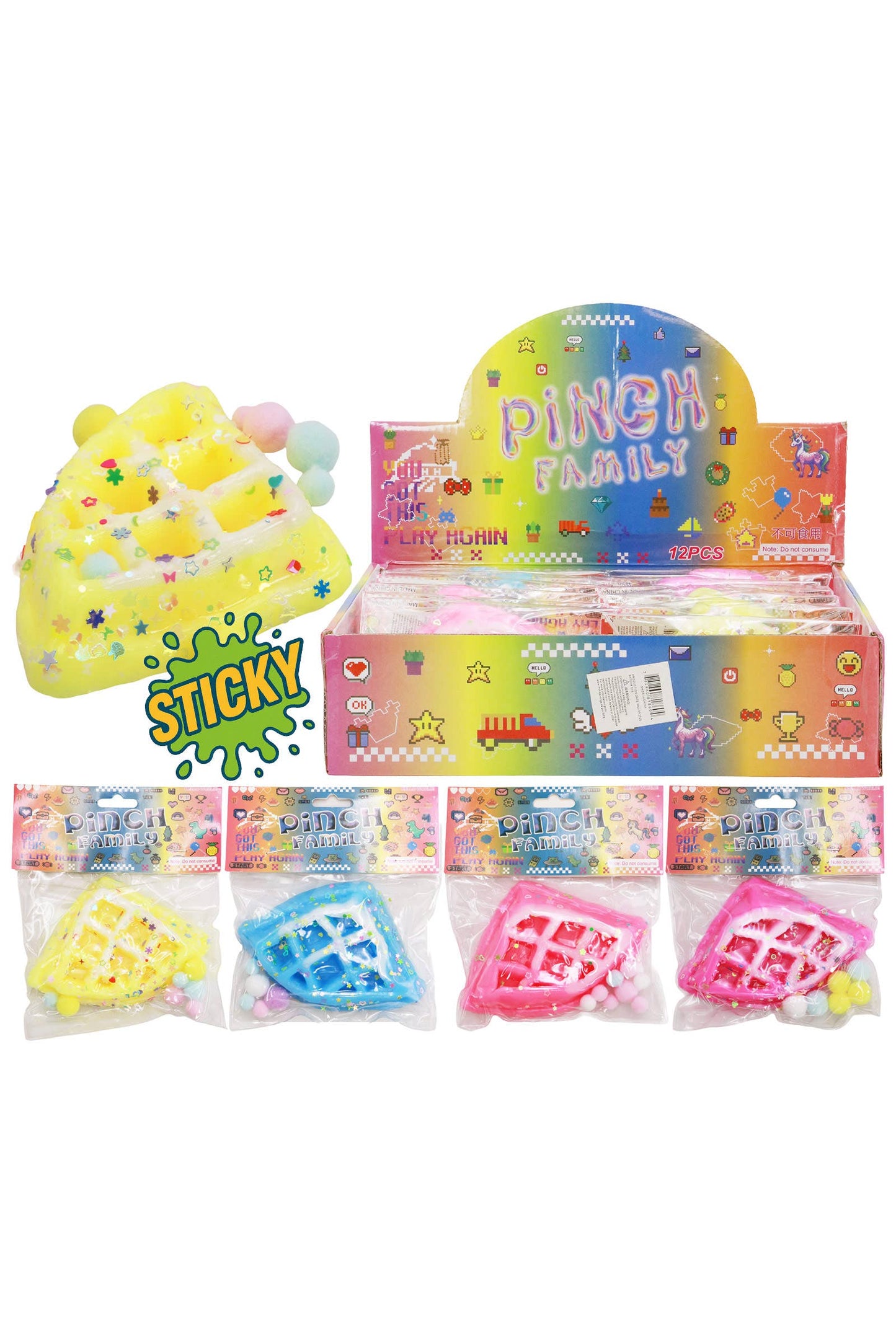 Waffle Glitter Sticky Mochi Squishy Bag