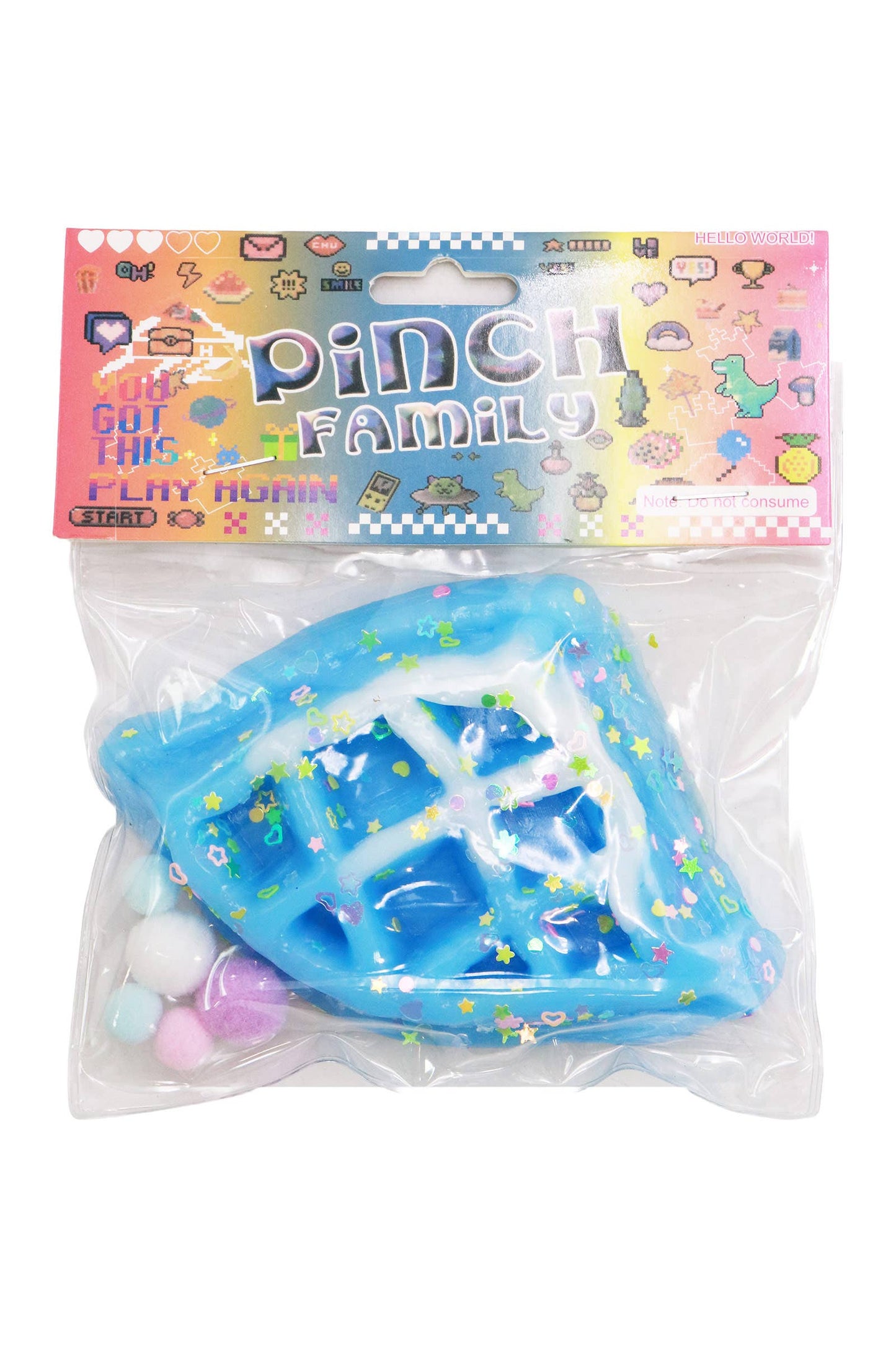 Waffle Glitter Sticky Mochi Squishy Bag